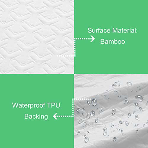 MERITLIFE Premium Waterproof Queen Size Mattress Protector Cooling Mattress Pad Cover Bamboo 3D Air Fabric Ultra Soft Breathable Fitted 8"-21" Deep Pocket Noiseless Vinyl-Free (White, Queen)