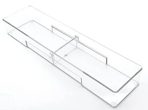aoboc clear plastic kitchen drawer organizer with two adjustable compartments,flatware organizer for silverware,cutlery or kitchen gadgets (3.9w×16.2l)