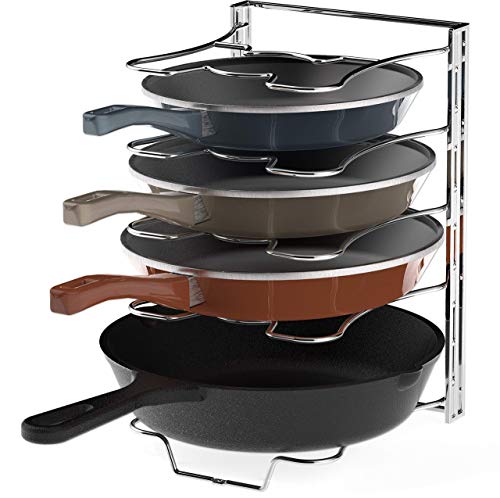 SimpleHouseware Stackable 2 Tier Sliding Basket Organizer Drawer + 5 Adjustable Compartments Pan and Pot Lid Organizer Rack, Chrome