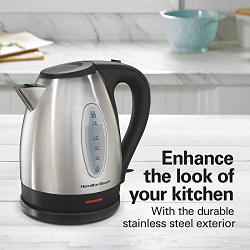 Hamilton Beach Electric Tea Kettle, Water Boiler & Heater, 1.7 L, Cordless, Auto-Shutoff and Boil-Dry Protection, Stainless Steel (40880)