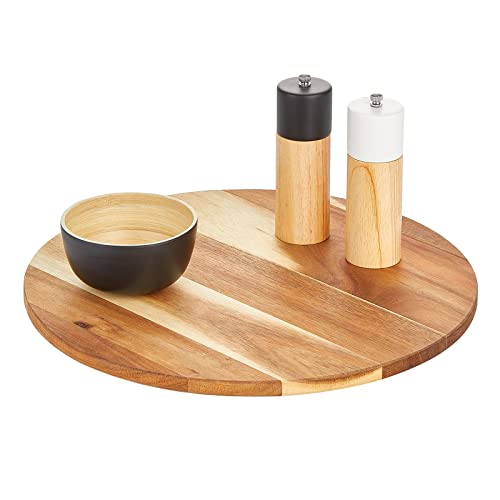 mDesign Acacia Wood Lazy Susan Turntable Spinner for Kitchen Cabinet, Pantry, Fridge, Cupboards, or Counter Organizing, Fully Rotating Organizer for Food, Spices, and Condiments, 16" Round - Natural