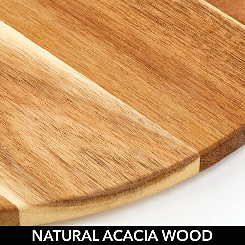 mDesign Acacia Wood Lazy Susan Turntable Spinner for Kitchen Cabinet, Pantry, Fridge, Cupboards, or Counter Organizing, Fully Rotating Organizer for Food, Spices, and Condiments, 16" Round - Natural