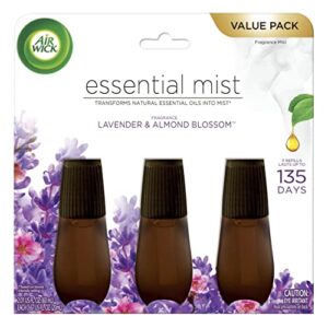 air wick essential mist refill, 3 ct, lavender and almond blossom, essential oils diffuser, air freshener