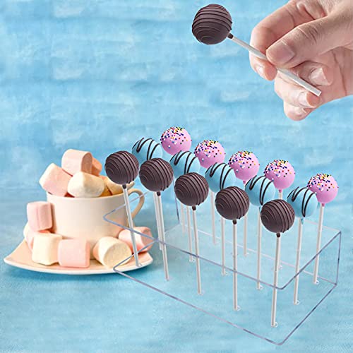 MR.FOAM Acrylic ,2PC Cake Pop Stand Display Holder 100PCS Lollipop Sticks 100PCS Clear Treats Bags and 100PCS Gold Metallic Twist Ties for Candy Cake Pop Making Tools