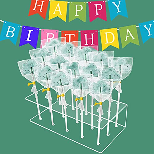 MR.FOAM Acrylic ,2PC Cake Pop Stand Display Holder 100PCS Lollipop Sticks 100PCS Clear Treats Bags and 100PCS Gold Metallic Twist Ties for Candy Cake Pop Making Tools