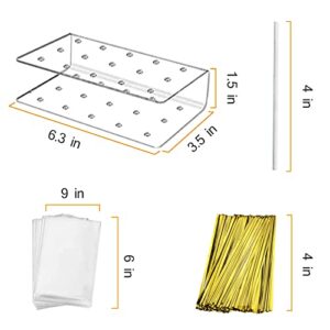 MR.FOAM Acrylic ,2PC Cake Pop Stand Display Holder 100PCS Lollipop Sticks 100PCS Clear Treats Bags and 100PCS Gold Metallic Twist Ties for Candy Cake Pop Making Tools