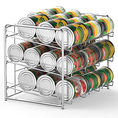 Can Organizer Stackable Can Storage Dispenser Rack 3 Tier Holds up 36 Cans Rotates First in First Out for Kitchen Cabinet or Pantry, Chrome Finish