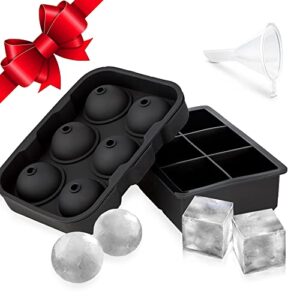 ice cube trays silicone (set of 2) whiskey ice ball mold, ice ball maker mold, round ice cube mold, sphere ice cube mold, square large ice cube tray for cocktails & bourbon – easy release bpa free