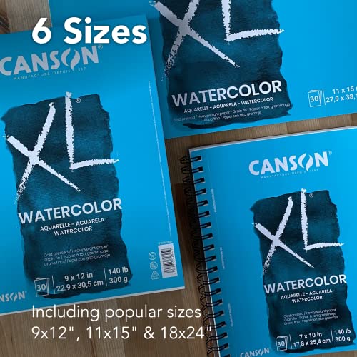 Canson XL Series Watercolor Textured Paper Pad for Paint, Pencil, Ink, Charcoal, Pastel, and Acrylic, Fold Over, 140 Pound, 9x12 Inch, , 30 Sheets