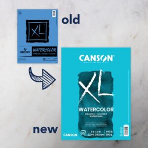 Canson XL Series Watercolor Textured Paper Pad for Paint, Pencil, Ink, Charcoal, Pastel, and Acrylic, Fold Over, 140 Pound, 9x12 Inch, , 30 Sheets