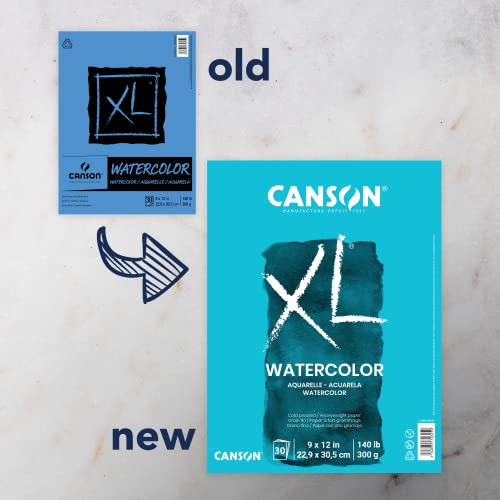 Canson XL Series Watercolor Textured Paper Pad for Paint, Pencil, Ink, Charcoal, Pastel, and Acrylic, Fold Over, 140 Pound, 9x12 Inch, , 30 Sheets