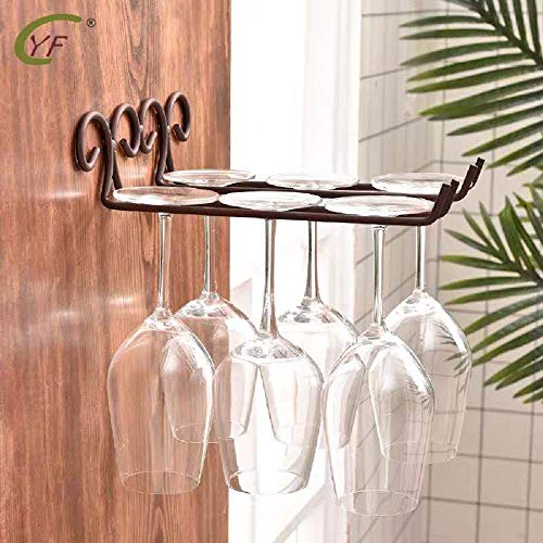 DBYAN Wine Glass Rack,Vintage Style Rubbed Bronze 2 Rows Stainless Steel Wall-Mounted Stemware Hanging Wine Glass Hanger Holder for Valentine Xmas Gift Bar Home Cafe