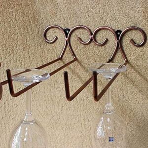 DBYAN Wine Glass Rack,Vintage Style Rubbed Bronze 2 Rows Stainless Steel Wall-Mounted Stemware Hanging Wine Glass Hanger Holder for Valentine Xmas Gift Bar Home Cafe