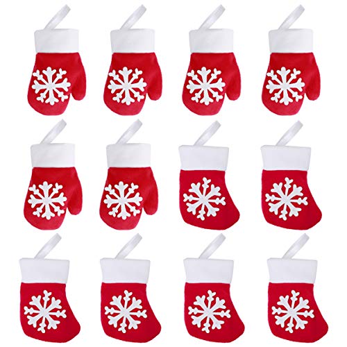 Hemoton 12PCS Christmas Cutlery Holders Premium Fabric Fork Knife Bags Durable Glove and Sock Table Decorations 5.3”X4”