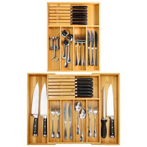 bamboo silverware drawer organizer with knife block set