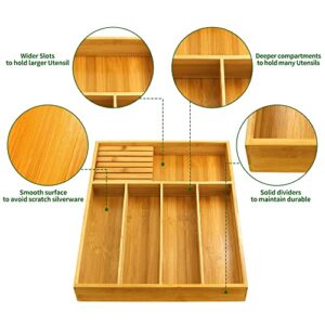 Bamboo Silverware Drawer Organizer with Knife Block Set