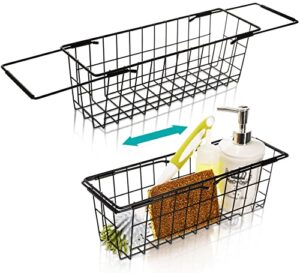 yesland 2 pack over the kitchen sink caddy sponge holder – expandable from 13.25 to 20.75 inch, stainless steel telescopic sink storage rack basket for kitchen sink bathroom laundry room black