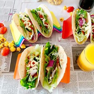 Colorful Taco Holder Stands Set of 6 - Premium Large Taco Tray Plates Holds Up to 3 or 2 Tacos Each, PP Health Material Very Hard and Sturdy, Dishwasher & Microwave Safe