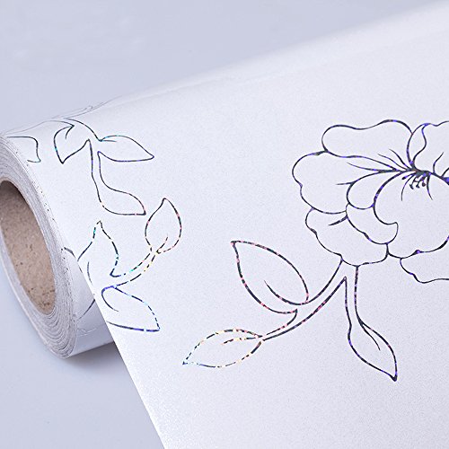 YIZUNNU Self Adhesive Contact Paper Wallpaper Furniture Film Sticker Kitchen Bedroom Wall Home Decoration (24"x99", White Peony)