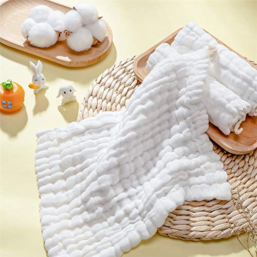 Baby Muslin Washcloths- Natural Muslin Cotton Baby Wipes - Soft Newborn Baby Face Towel for Sensitive Skin- Baby Registry as Shower, 10 Pack 12x12 inches by MUKIN (White)