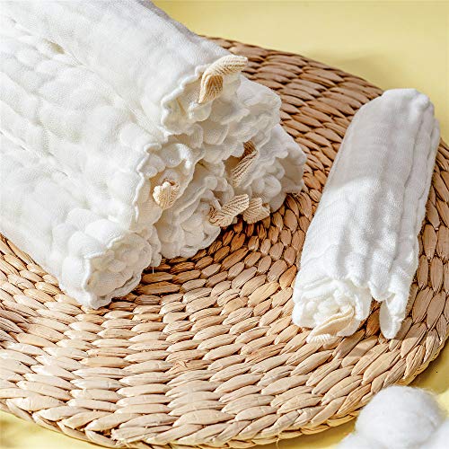 Baby Muslin Washcloths- Natural Muslin Cotton Baby Wipes - Soft Newborn Baby Face Towel for Sensitive Skin- Baby Registry as Shower, 10 Pack 12x12 inches by MUKIN (White)