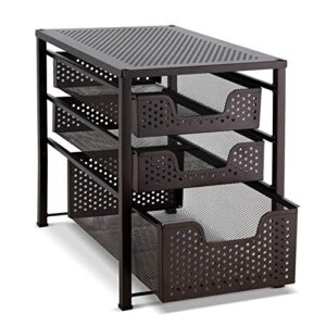 bextsware auledio stackable multi-function under sink organizer 3 tier sliding basket cabinet, bronze