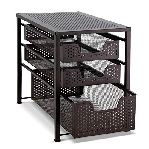 Bextsware Auledio Stackable Multi-Function Under Sink Organizer 3 Tier Sliding Basket Cabinet, Bronze