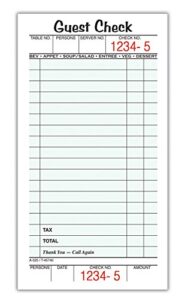 adams guest check pads, single part, perforated, white, 3-2/5″ x 6-3/4 “, 50 sheets/pad, 5 pads/pack (525swmt)