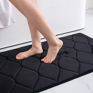 colorxy memory foam bathroom rugs, ultra soft & non-slip bath mat, water absorbent and machine washable bath carpet rug for shower bathroom floor rugs, 24”x17”, black