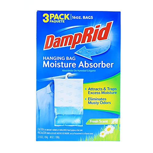 DampRid Hanging Bag, Moisture Absorber, 1 box of 3 bag (16 oz. each bag.), Blue