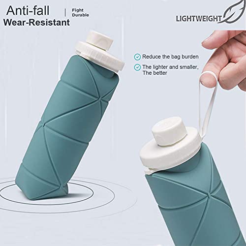 SPECIAL MADE Collapsible Water Bottles Leakproof Valve Reusable BPA Free Silicone Foldable Travel Water Bottle for Gym Camping Hiking Travel Sports Lightweight Durable 20oz Dark Green