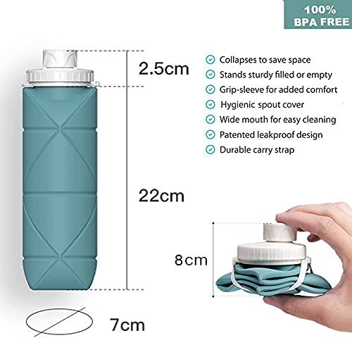 SPECIAL MADE Collapsible Water Bottles Leakproof Valve Reusable BPA Free Silicone Foldable Travel Water Bottle for Gym Camping Hiking Travel Sports Lightweight Durable 20oz Dark Green