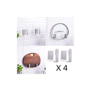 ANNGY Pot Lid Holder, Stainless Steel Wall Mounted 3M Self Adhesive Pan Cover Racks (Set of 4) Freely Adjustable Length (Silver)