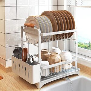 alienustack dish drying rack with draining plate, dish rack cutlery rack with water outlet, stainless steel draining rack for kitchen top – white