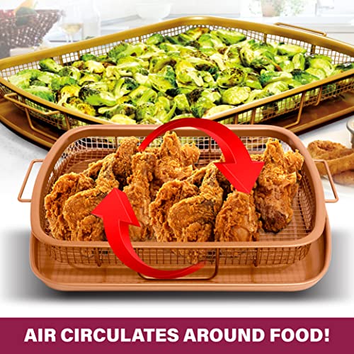 Gotham Steel Air Fryer Tray, Air Fry Basket for Oven, 2 Piece Nonstick Copper Crisper Tray, Air Fry for Convection Oven, Also Great for Baking & Crispy Foods, Dishwasher Safe – XXL 16.5” x 12.5”