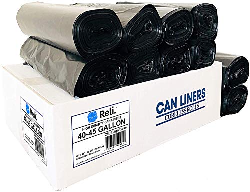 Reli. SuperValue 40-45 Gallon Trash Bags (250 Count Bulk), Made in USA | Black Large Garbage Bags - 40 Gallon - 42 Gallon - 44 Gallon - 45 Gallon Large Trash Bag Can Liners 40-45 Gal Capacity