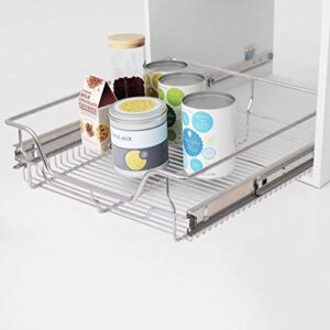 Festnight Pack of 2 Pull-Out Wire Storage Baskets Rack Sliding Steel Cabinet Slides Under Shelves Sliding Organizer for Kitchen Pantry Bathroom Cupboard Suitable for 19.7" Wide