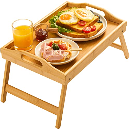 Bamboo Bed Tray Table with Foldable Legs, Breakfast Tray for Sofa, Bed, Eating, Working, Used As Laptop Desk Snack Tray by Pipishell