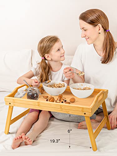 Bamboo Bed Tray Table with Foldable Legs, Breakfast Tray for Sofa, Bed, Eating, Working, Used As Laptop Desk Snack Tray by Pipishell