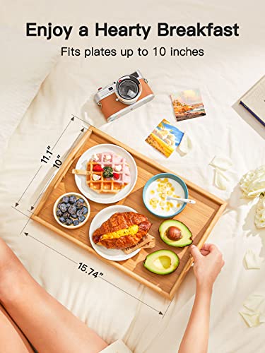 Bamboo Bed Tray Table with Foldable Legs, Breakfast Tray for Sofa, Bed, Eating, Working, Used As Laptop Desk Snack Tray by Pipishell