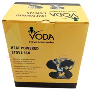 VODA 4-Blade Heat Powered Stove Fan for Wood / Log Burner/Fireplace increases 80% more warm air than 2 blade fan