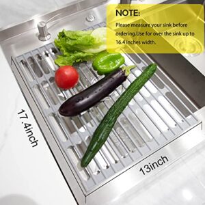 Upgraded Roll Up Dish Drying Rack (17.4''x13''),Multipurpose Over the Sink Dish Drying Rack Kitchen Dish Drainer,Silicone Wrapped Solid Stainless Steel Foldable Sink Rack,Kitchen Sink Accessories