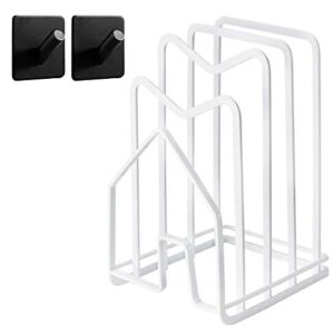 hikinlichi cutting board holder rack 2 adhesive hooks 304 stainless steel hooks kitchen countertop chopping board organizer stand pots pan lids rack 4.92 x 5.7 x 8.46 in. white