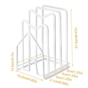 Hikinlichi Cutting Board Holder Rack 2 Adhesive Hooks 304 Stainless Steel Hooks Kitchen Countertop Chopping Board Organizer Stand Pots Pan Lids Rack 4.92 x 5.7 x 8.46 in. White