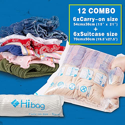 12 Compression Bags for Travel, Travel Essentials Compression Bags, Vacuum Packing Space Saver Bags for Cruise Travel Accessories (12-Travel)