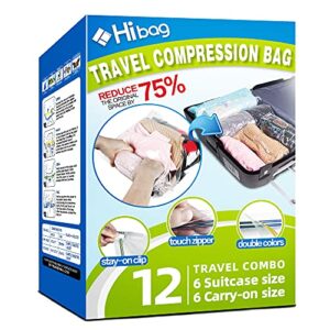 12 Compression Bags for Travel, Travel Essentials Compression Bags, Vacuum Packing Space Saver Bags for Cruise Travel Accessories (12-Travel)