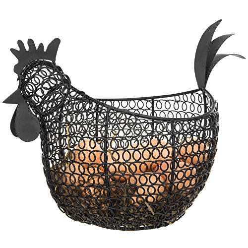 MyGift Aesthetic Black Metal Wire Chicken-Shaped Egg Storage Basket