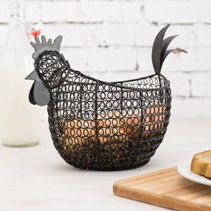 MyGift Aesthetic Black Metal Wire Chicken-Shaped Egg Storage Basket