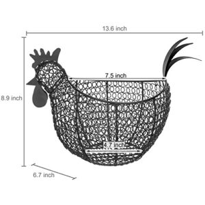 MyGift Aesthetic Black Metal Wire Chicken-Shaped Egg Storage Basket