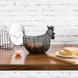 MyGift Aesthetic Black Metal Wire Chicken-Shaped Egg Storage Basket